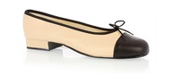 FRENCH SOLE SOFT NUDE PINK &BLACK BALLERINA BOW SKÓRA 39