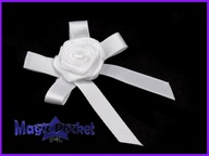 Kokardki Wstążki Ślub Biała Róża 40x50mm 10sztuk