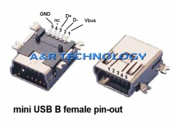 Gniazdo mini USB B 5-pin montaż druk SMD