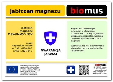 Jabłczan magnezu 1 kg Biomus magnez dobrze przyswajalny czysty w proszku