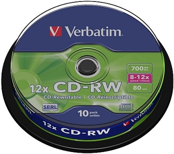 Verbatim CD-RW диски 700 МБ x12 Торт 10 шт.