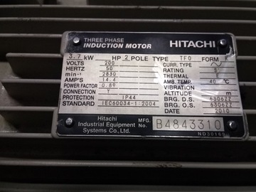 Двигатель HITACHI 3,7 кВт TFO 200 В 2830 об/мин № 492