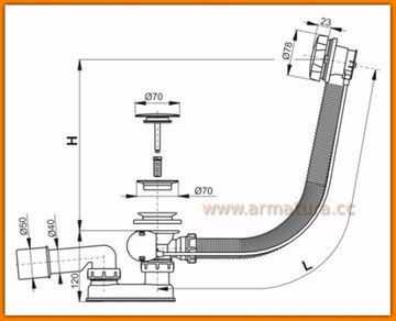 SYFON do WANNY Automat/yczny METAL A55KM AlcaPLAST