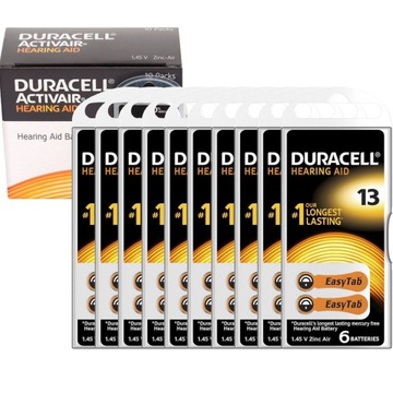 60 шт. БАТАРЕИ DURACELL 13 для слуховых аппаратов