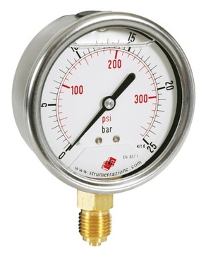 Глицериновый манометр 63 мм, дно 1/4, 0–25 бар