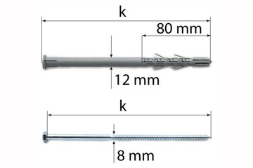 Kołki rozporowe 12x220 długie rozpieranie dyble ramowe na klucz 50kpl