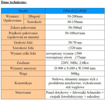 Paczkarka saszetkarka pionowa pakowaczka FPM-0322