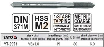 Gwintownik Maszynowy M6x1.0 YATO YT-2953 METRYCZNY