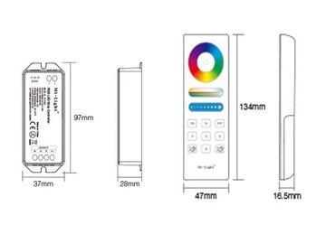 Комплект пульта + контроллер 3 в 1 RGB/RGBW/RGBCCT 12–24 В постоянного тока 15 А FUT043A+ Mi-Light