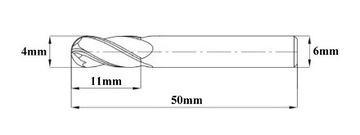 ТВЕРДОСПЛАВНАЯ ФРЕЗА ХВОСТОВИК 4 мм ДЛИНА 6 мм 50 мм 4F 45HRC