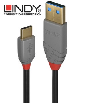 Lindy 36886 USB 2.0 A-C Линейный кабель Anthra — 1 м для быстрой зарядки 2.0