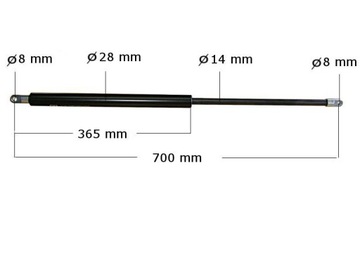 Sprężyna Gazowa Amortyzator Siłown 1250N 700-750mm