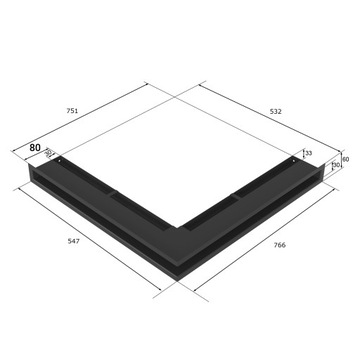 KRATKA KOMINKOWA WENTYLACYJNA LUFT NAROŻNA 766x547x60 PRAWA LEWA czarna