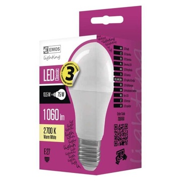 Żarówka LED kulka E27 10,5W=75W ciepła 3 lata gwar