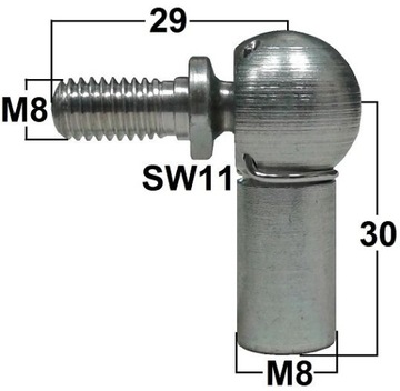 Przegub kulowy kompletny M8 długość 30mm gwint zewnętrzny M8 WG30