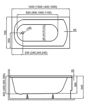 Прямоугольная ванна, CLASSIC SCREEN HOUSING, 120x70