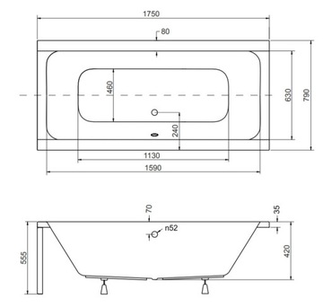 BESCO QUADRO WANNA PROSTOKĄTNA + STELAŻ 175x80 CM WAQ-175-PK