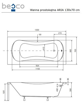 ВАННА 130х70 КОРПУС, СИФОН, РАМА, НОЖКИ