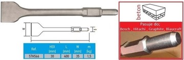 Dłuto płaskie sześciokąt 30 mm x 400 mm hex 57h566