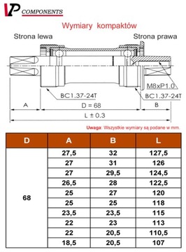 Кассета каретки VP-BC73 113 мм / 68 SQUARE BSA