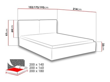 КРОВАТЬ 180x200 Szymek ДВУСПАЛЬНАЯ КРОВАТЬ С МЯГКОЙ ОБИВКОЙ