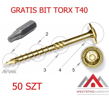 ARVEX СТОЛЯНЫЕ ВИНТЫ ДЛЯ ДЕРЕВА TORX 8x180 + БИТА