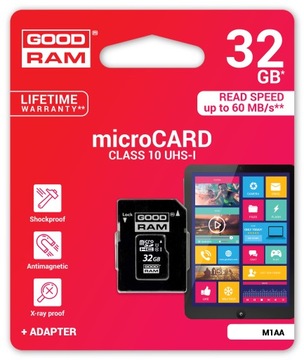 КАРТА GOODRAM MICRO CARD 32 ГБ КЛАСС 10 UHS + SD-РИДЕР