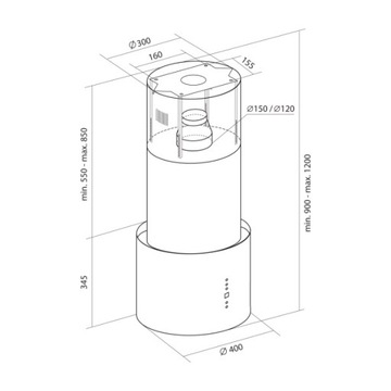 Островная вытяжка Toflesz Cylinder BK, матовая, 40 см, 700 м3/ч