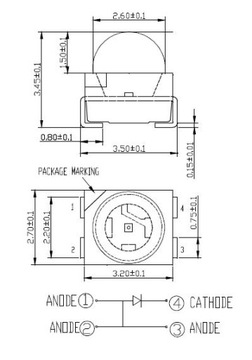 Светодиод красный PLCC4 3500mcd [2 шт] #E25