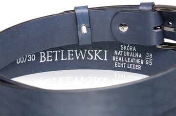 BETLEWSKI Pasek męski skórzany markowy idealny do jeansów odporny mocny 120