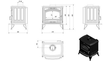 Печь чугунная отдельностоящая KOZA K6 fi130 ASDP