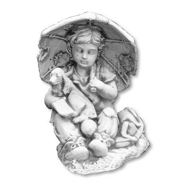 Boy з doggy under umbrella statue garden concrete 478, фото