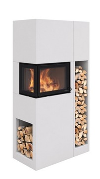 Fireplace norwegian pisa lateral left window+ woodcutter, фото