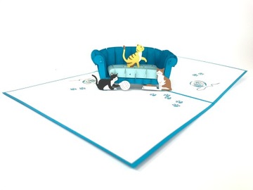 Cats on sofa kartka3d for a gift birthday acknowledgments name day child, фото