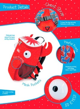 Детский рюкзак Hugger, 1-4 года, лобстер, краб