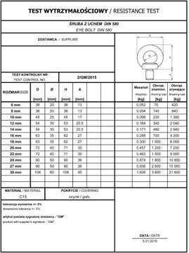 ВИНТ С УШКОЙ DIN 580 М18 - 1 шт./СЕРТИФИКАТ.