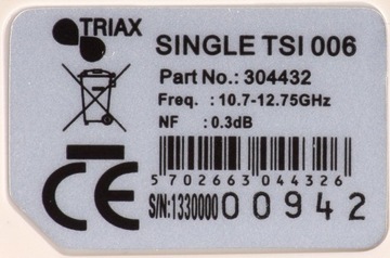 СБОТНЫЙ КОНВЕРТЕР. ОДИНОЧНЫЙ ТРИАКСИЧЕСКИЙ TSI 006 LNB ABCV