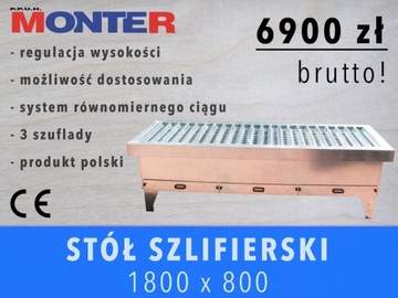 STÓŁ SZLIFIERSKI 2800x800 POD ZEWNĘTRZNY ODCIĄG