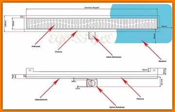 KESMET odpływ liniowy 90cm przyścienny syfon metal