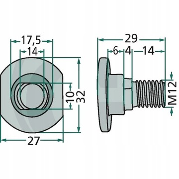 Krone M12X29 00119006 ножевой винт с гайкой