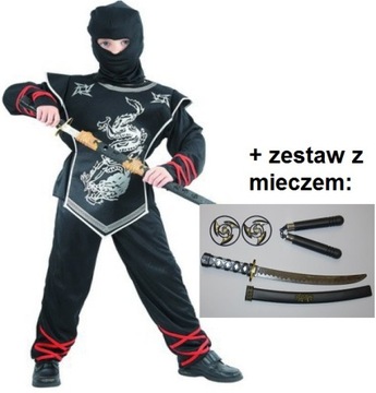 STRÓJ NINJA CZARNY SMOK + miecz, nunczako (57436)