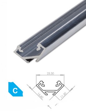 Угловой профиль 1м с абажуром, запрессованным в светодиодные ленты