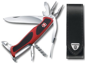 Victorinox 0.9723.C, Карманный нож Ranger 74 Grip + кожаный чехол 4.0506.L