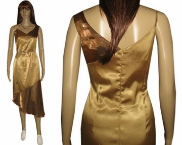 suknia złoty brąz, asymetryczna; nowa M/L