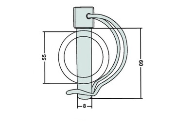 Шплинт диаметром 8 мм для трубы диаметром 55 мм.