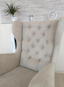 FOTEL USZAK STYL SKANDYNAWSKI CHESTERFIELD BEŻOWY