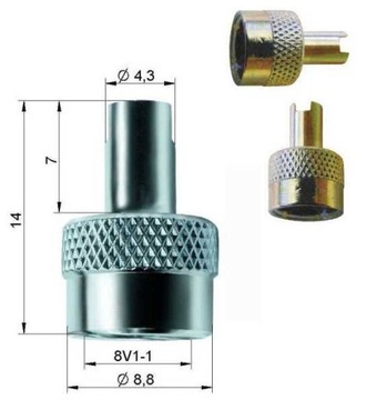 Kapturek metalowy z kluczem na wentyl auto komplet x4szt