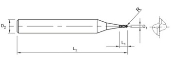 Фреза VHM 2p микросферическая 0,3 мм 3 мм хвостовик TiAlN