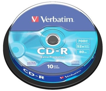 PŁYTA CD-R VERBATIM, 700MB, PRĘDKOŚĆ 52X, CAKE, 10