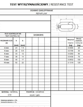 OGNIWO ZAKLEPYWANE ŁĄCZNIK OCYNK 8mm - 1 szt ATEST